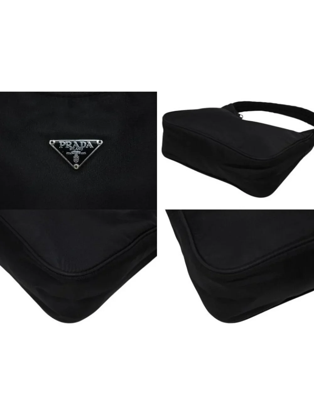 Prada Hobo Handbag Triangle Logo Nylon Black